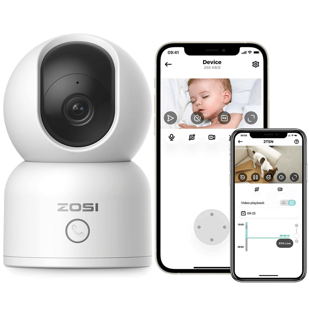 Caméra ZOSI 360° noire avec suivi automatique et lentille centrale HD
pour surveiller bébé