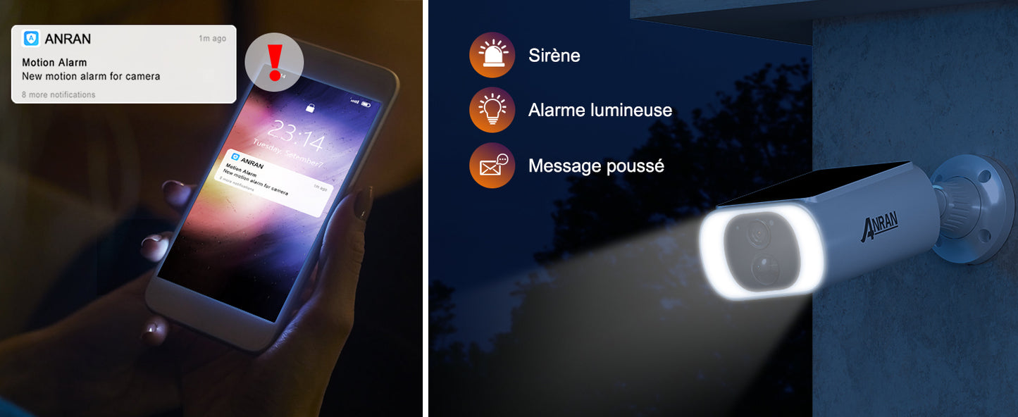 pack-cameras-surveillance-solaire-wifi- siréne, alarme lumineuse