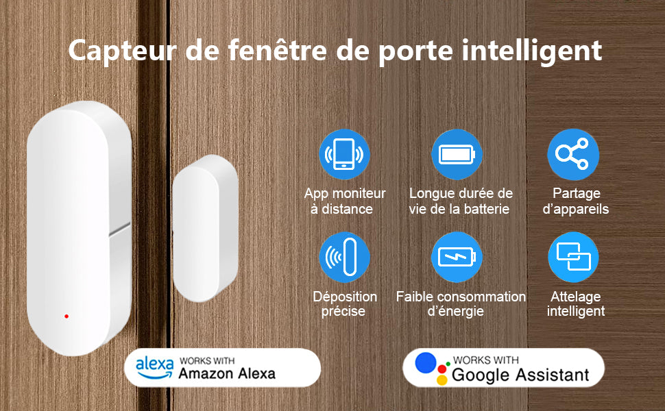 Capteur d’ouverture ZigBee pour porte et fenêtre. longue durée de la batterie. connecte plusieurs appareils