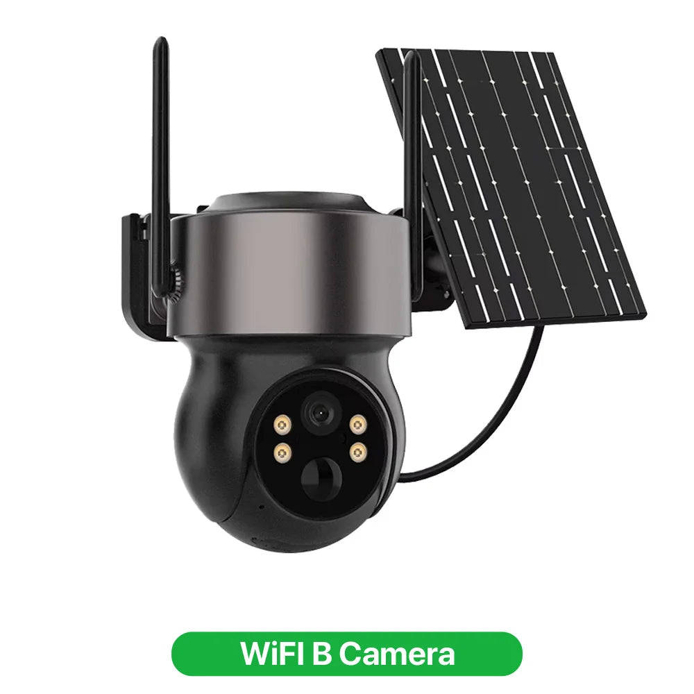 Caméra de surveillance extérieure solaire 4MP avec panneau solaire, WiFi, version noir