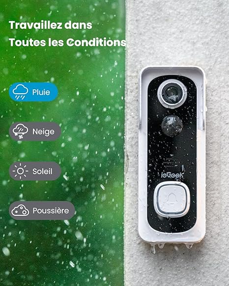 Sonnette vidéo 2K HD ieGeek avec caméra et carillon intégrés et résiste a tout les climat