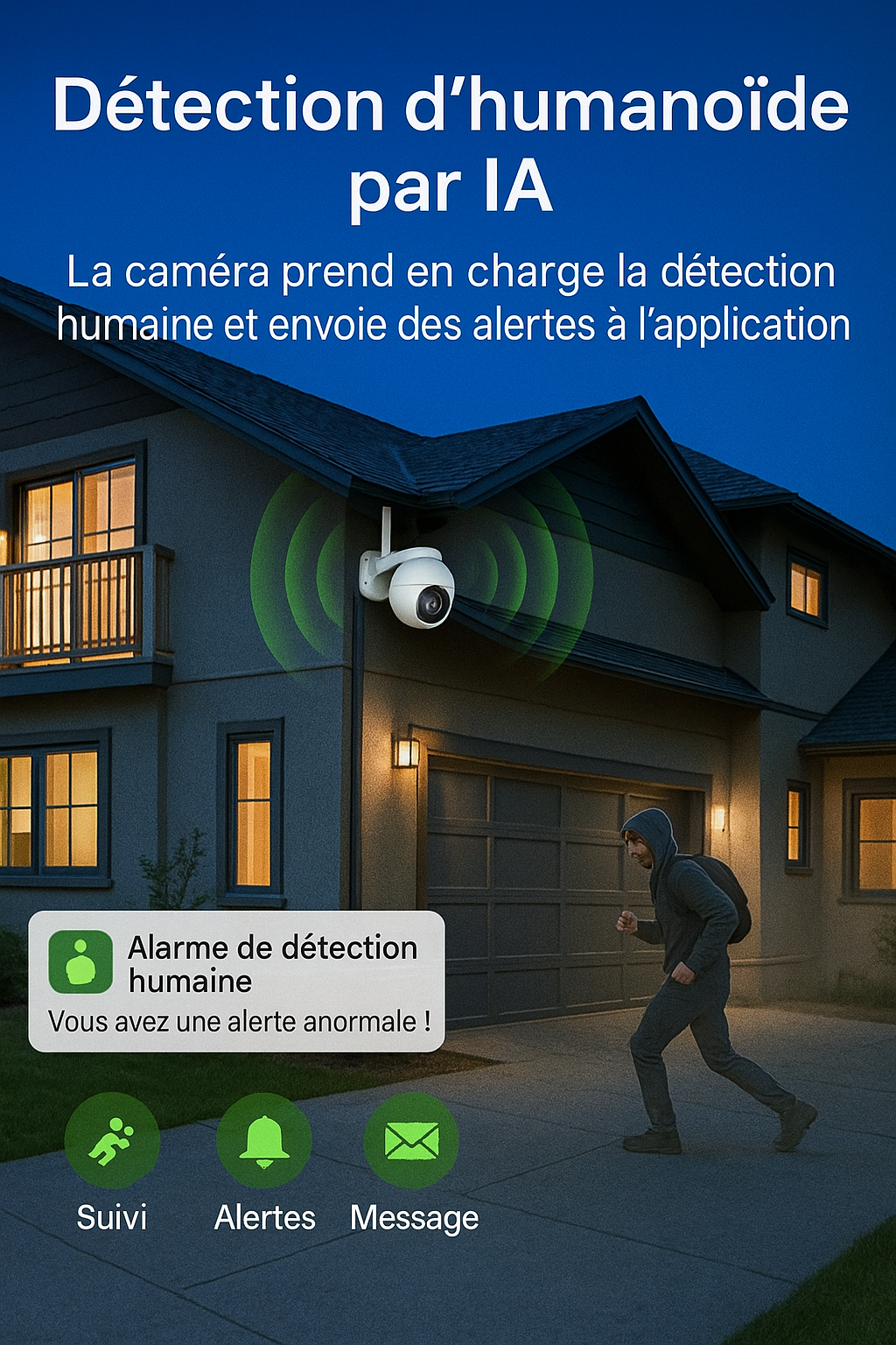Caméra de surveillance extérieure solaire 4MP détection humanoïde