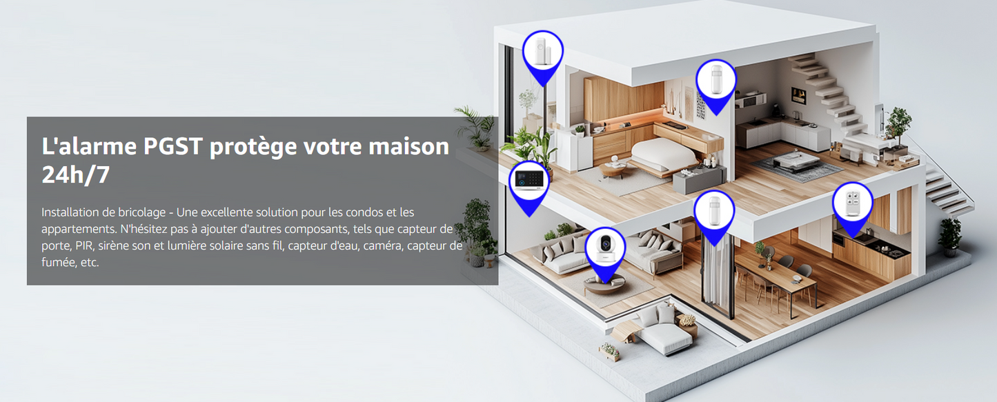 Système d’Alarme WiFi PGST – Maison Intelligente avec Capteurs, Télécommandes & App Mobile Tuya
protége votre maison 24h/7