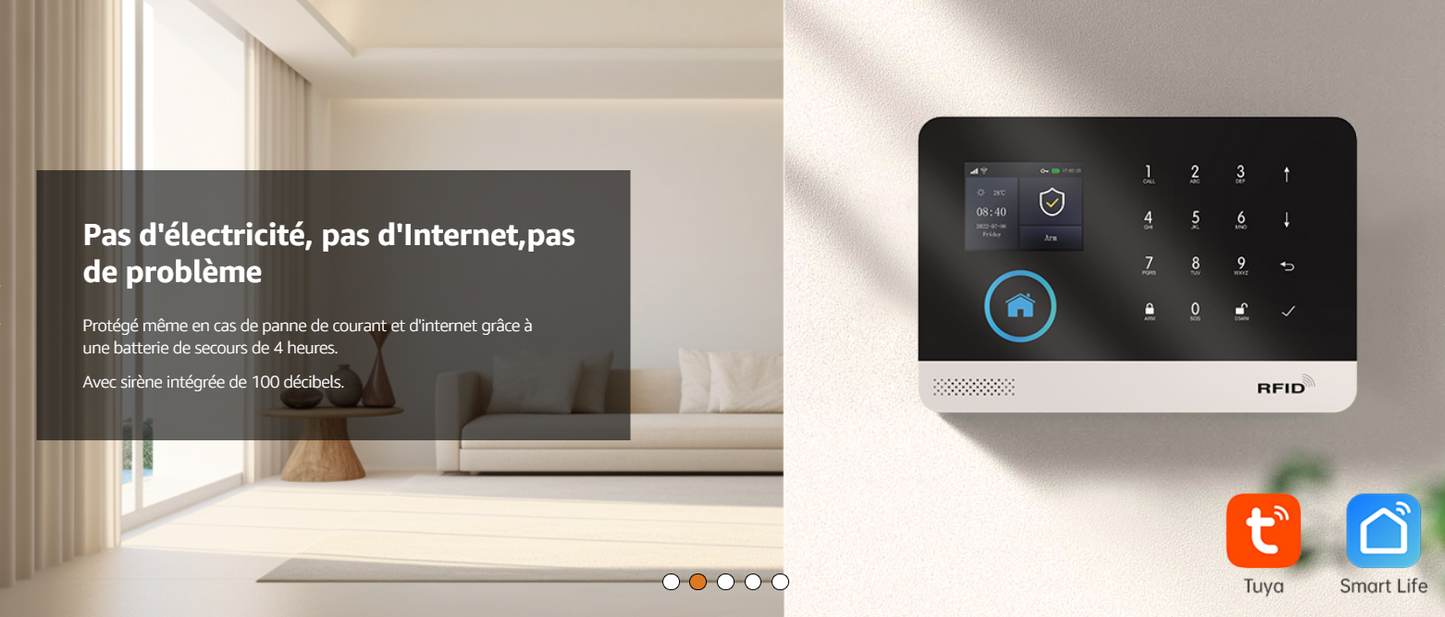 Système d’Alarme WiFi PGST – Maison Intelligente avec Capteurs, Télécommandes & App Mobile Tuya
sirène 100 décibels