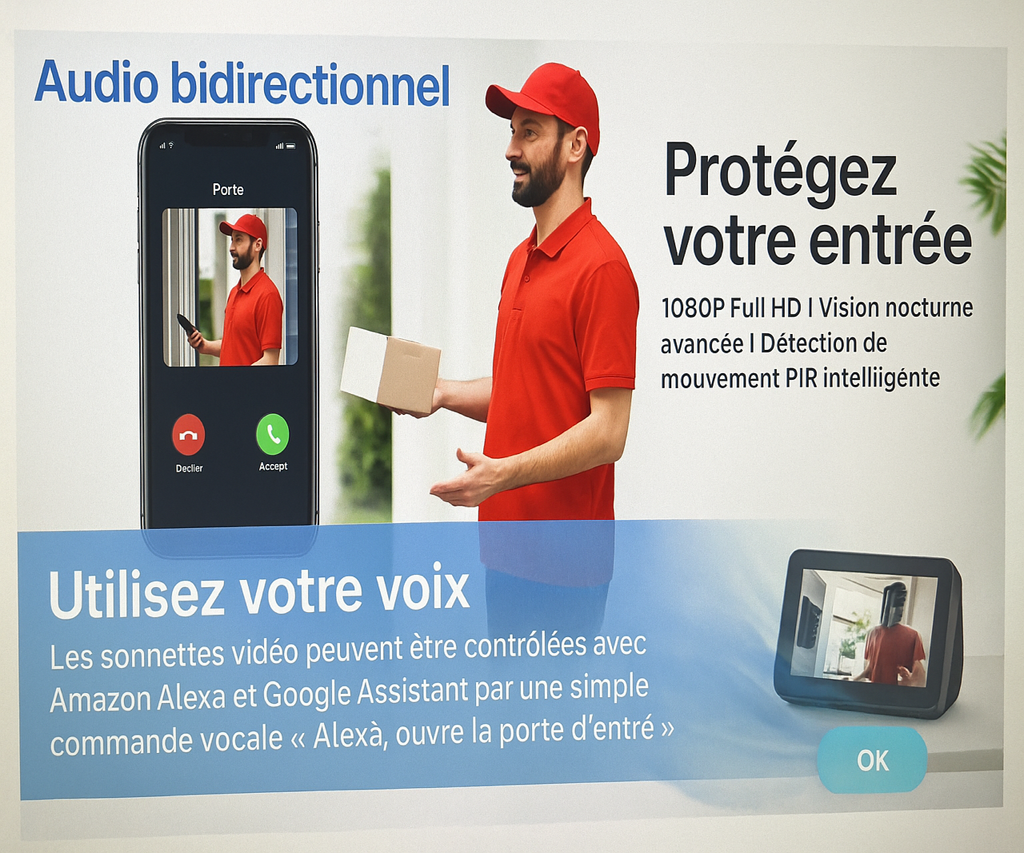 Sonnette vidéo Tuya avec écran tactile 10 pouces . audio bidirectionnel