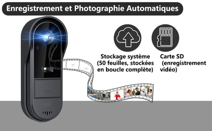 Sonnette vidéo sans fil avec écran 4.3 pouces, enregistrement et photo graphie automatique