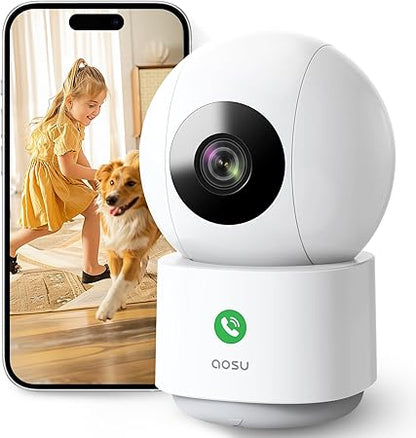 Caméra intérieure WiFi 3MP AOSU avec vision nocturne, audio bidirectionnel et compatibilité Alexa

