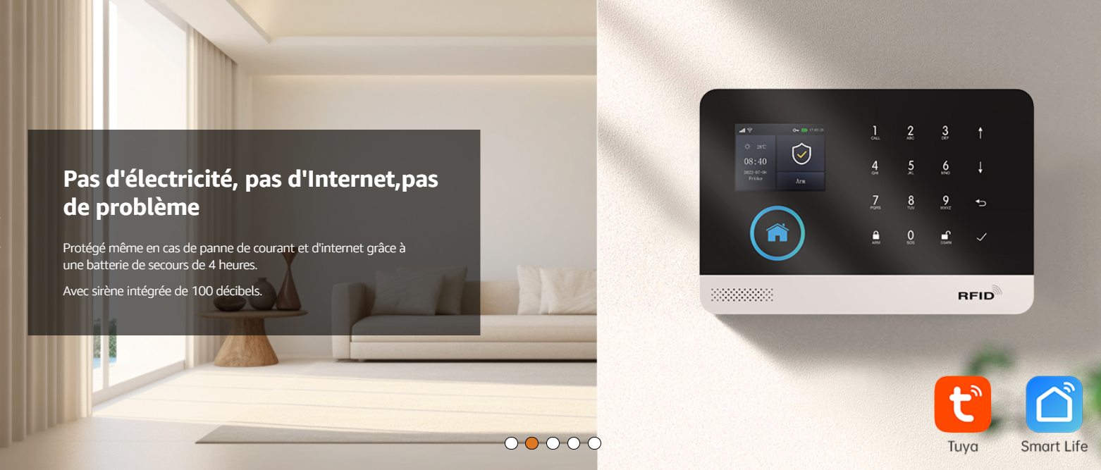Système d’Alarme WiFi PGST – Maison Intelligente avec Capteurs, Télécommandes & App Mobile Tuya

sirène 100 décibels